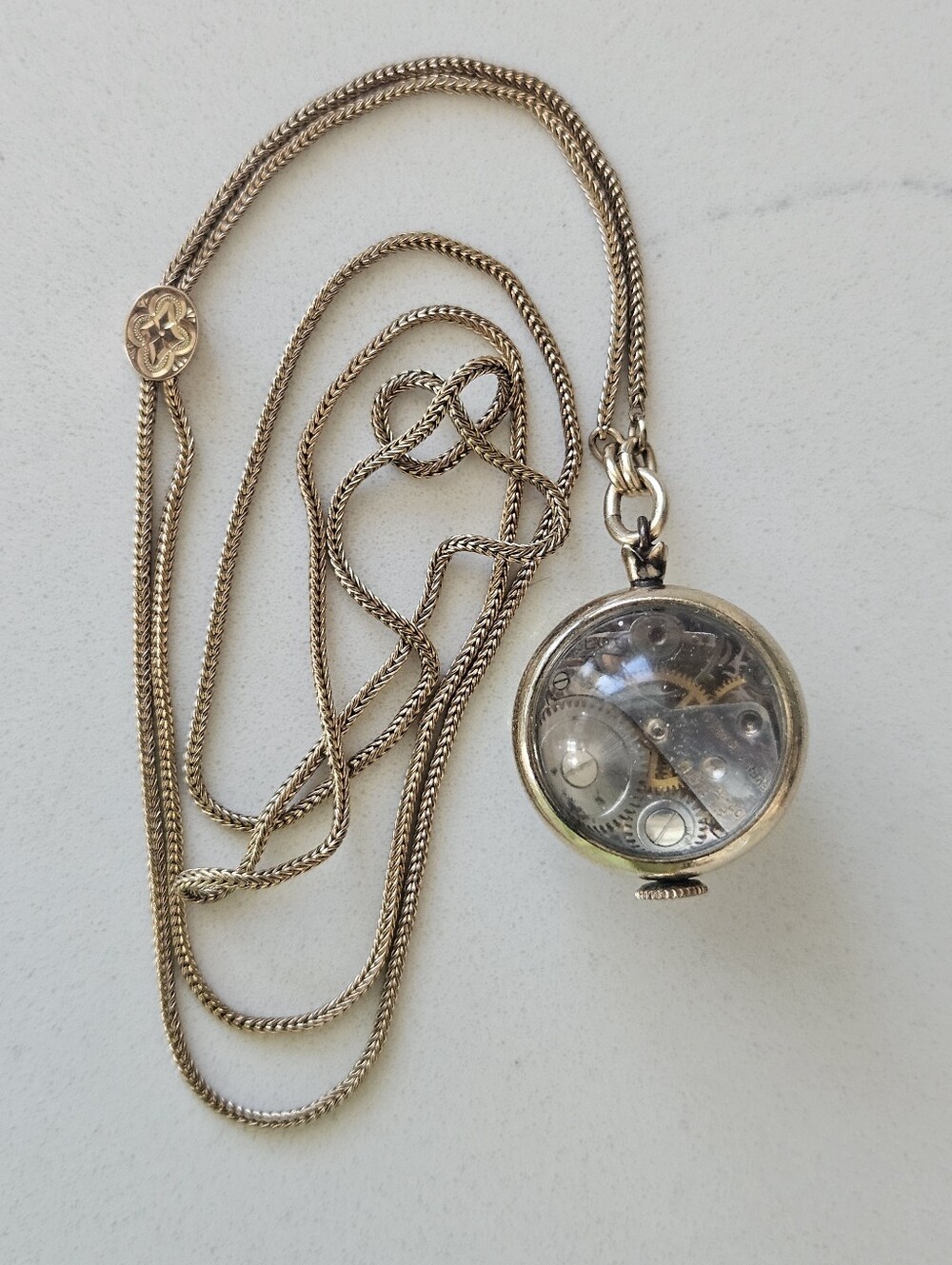 Pools Of Light Orb 14k Yellow Gold Pendant Watch Fox Chain Slide Necklace 26"